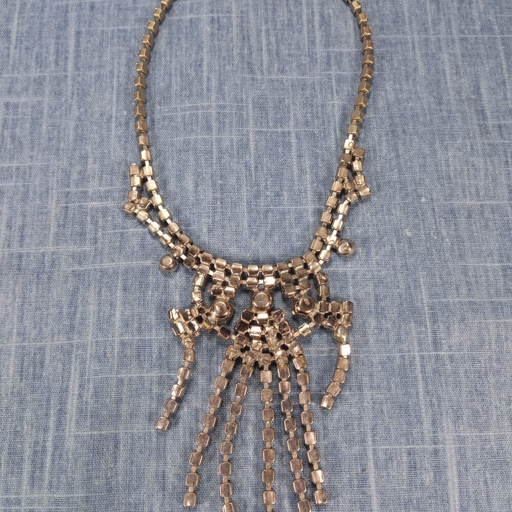 1950s Vintage Statement Necklace with Drop Strands of Clear Rhinestone - Picture 7 of 8